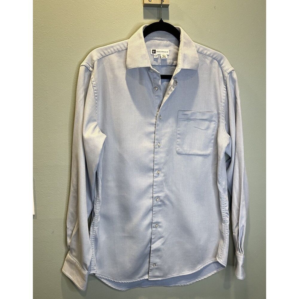 Bachrach Mens Long Sleeve Shirt Blue Pattern Size 15.5‎ 34/35
